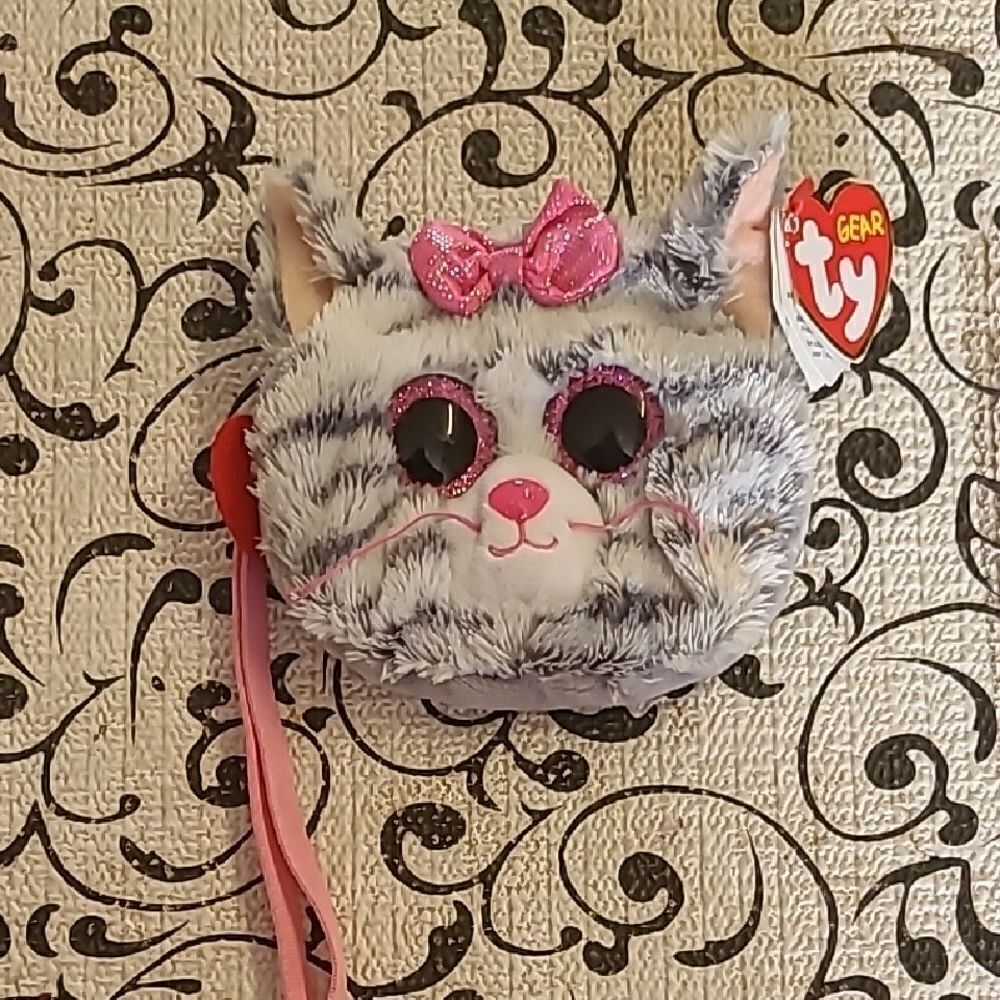 Ty Gear Cat Plush Purse with Pink Bow